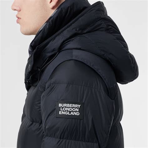 detachable sleeve hooded puffer jacket burberry|Detachable Sleeve Nylon Puffer Jacket in Navy .